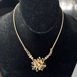 Vintage Gold and Rhinestone Floral Necklace